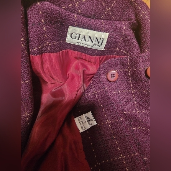 Gianni Petite Vintage Wool Blazer Jacket Plum Purple Windowpane Plaid Size 10P - Picture 7 of 14